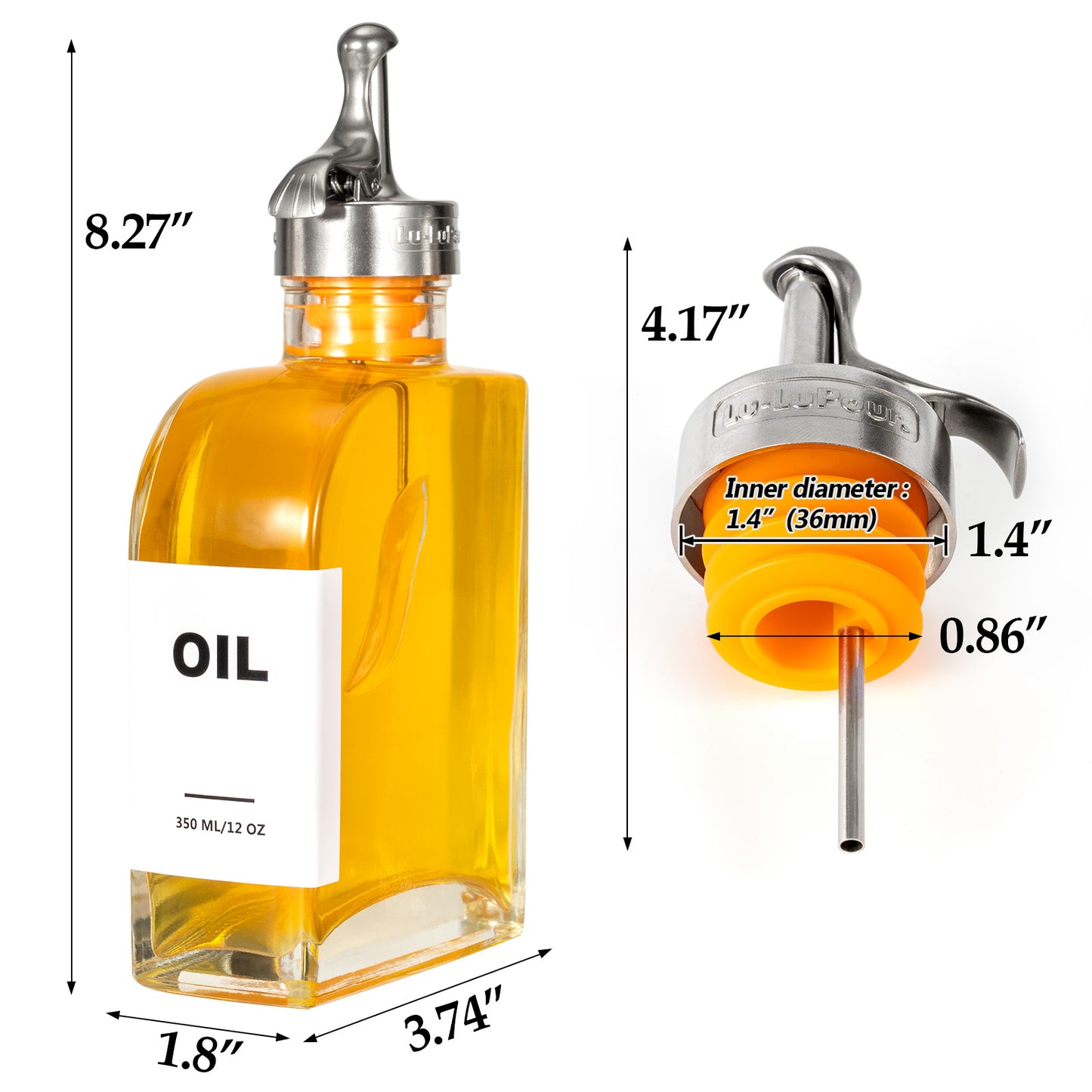 Easy-handle Oil Dispenser Bottle with Stainless Steel Pourer Spouts