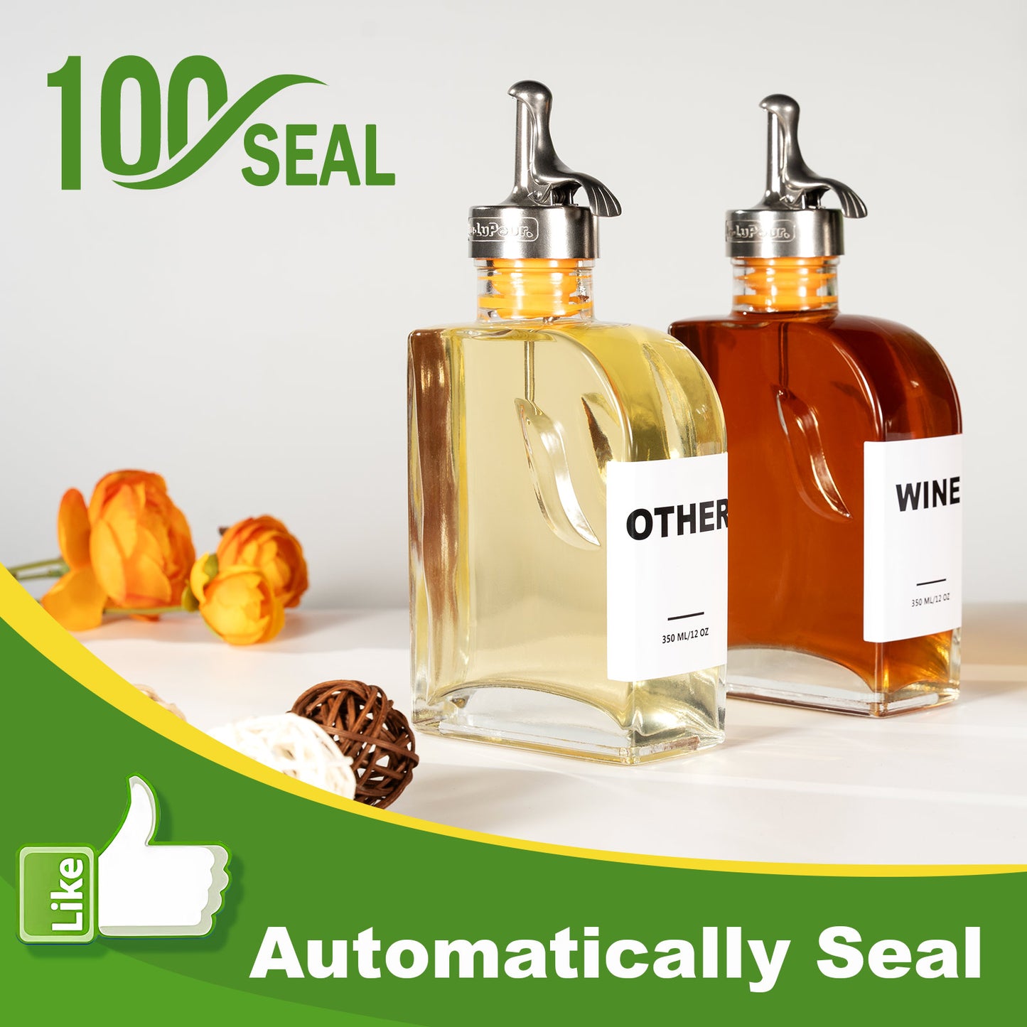 Easy-handle Oil Dispenser Bottle with Stainless Steel Pourer Spouts